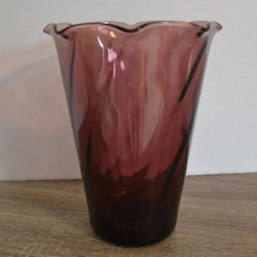 Vtg Hazel Atlas Amethyst Glass Vase